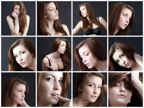 12 портретів красивої молодої жінки Стокове Фото