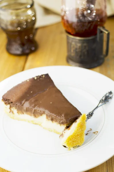 Chocolate Tart And Tea — Stock Photo, Image