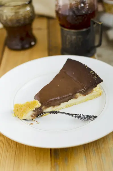 Chocolate Tart And Tea — Stock Photo, Image