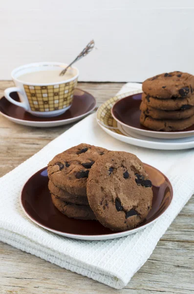 Chocolate Chips Cookie And Coffee With Milk — Stock Photo, Image