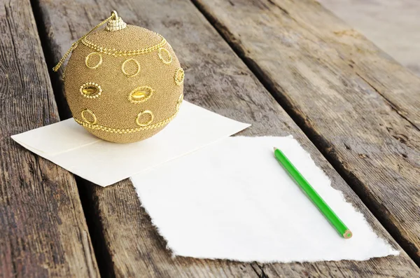 Writing letter to Santa Claus on the vintage wooden table — Stock Photo, Image