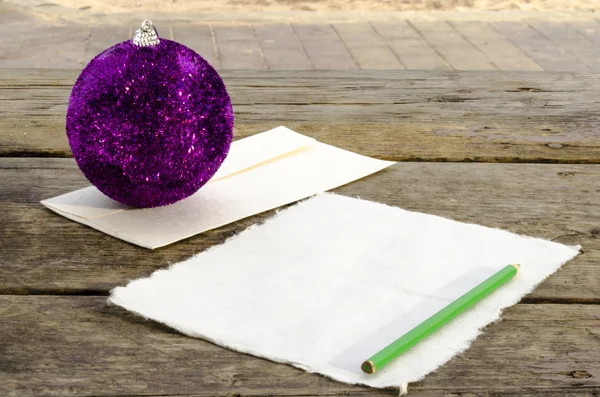 Writing letter to Santa Claus on the vintage wooden table — Stock Photo, Image