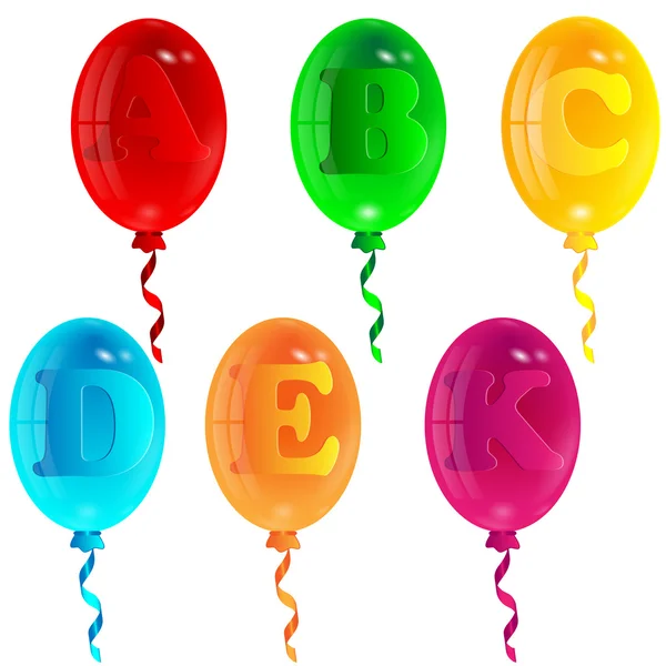 Gekleurde ballons met het beeld van letters op een witte achtergrond — Stockvector