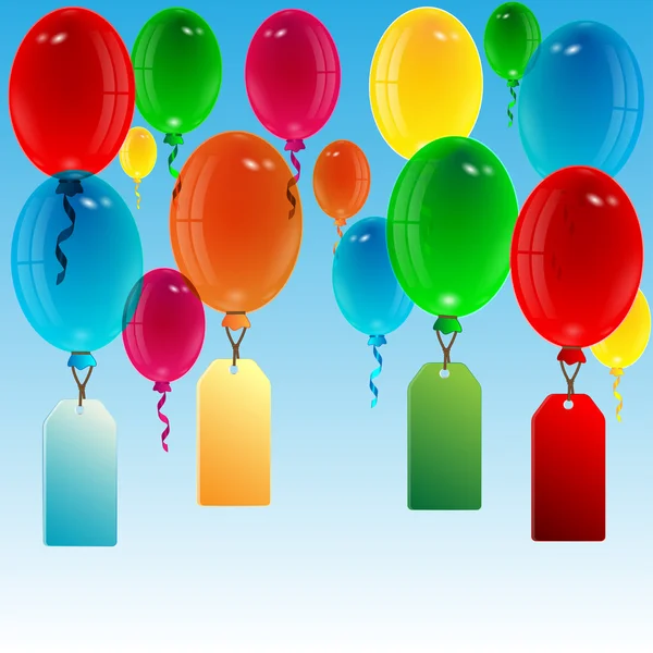 Globos de diferente color con etiquetas — Vector de stock