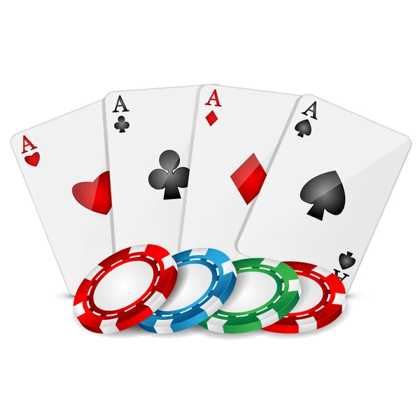 Playing cards and poker chips on a white background — Stock Vector