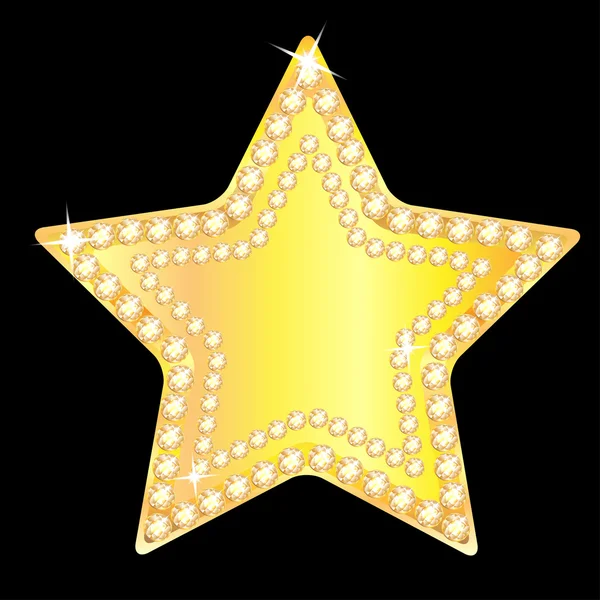 Gold star with sparkling stones on a black background — Stock Vector