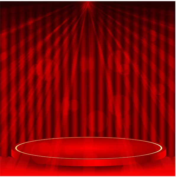 Подіум на фоні червона завіса і промені світла — стоковий вектор