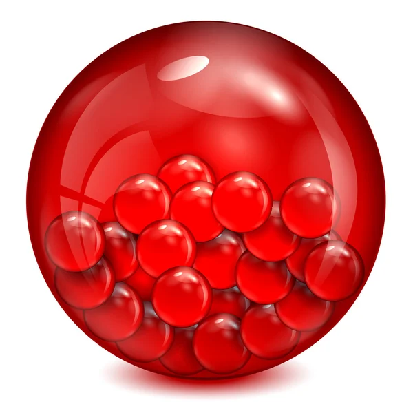 Glass ball of red color with little balls inwardly — Stock Vector