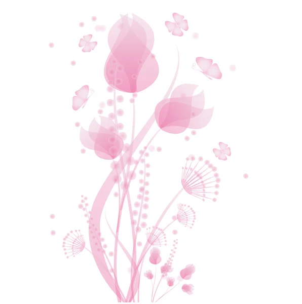 Flowers and butterflies of pink color on a white background — Stock Vector