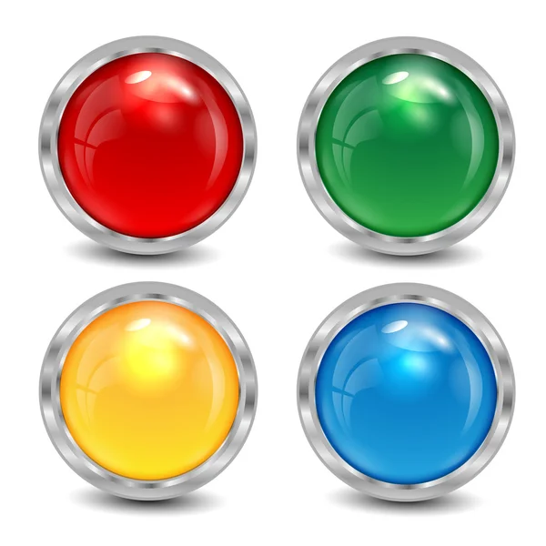 Conjunto de los botones varicolores está en un marco plateado — Vector de stock