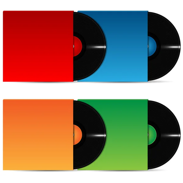 Uppsättning av vinyl plattor i varicoloured förpackning på en vit backg — Stock vektor