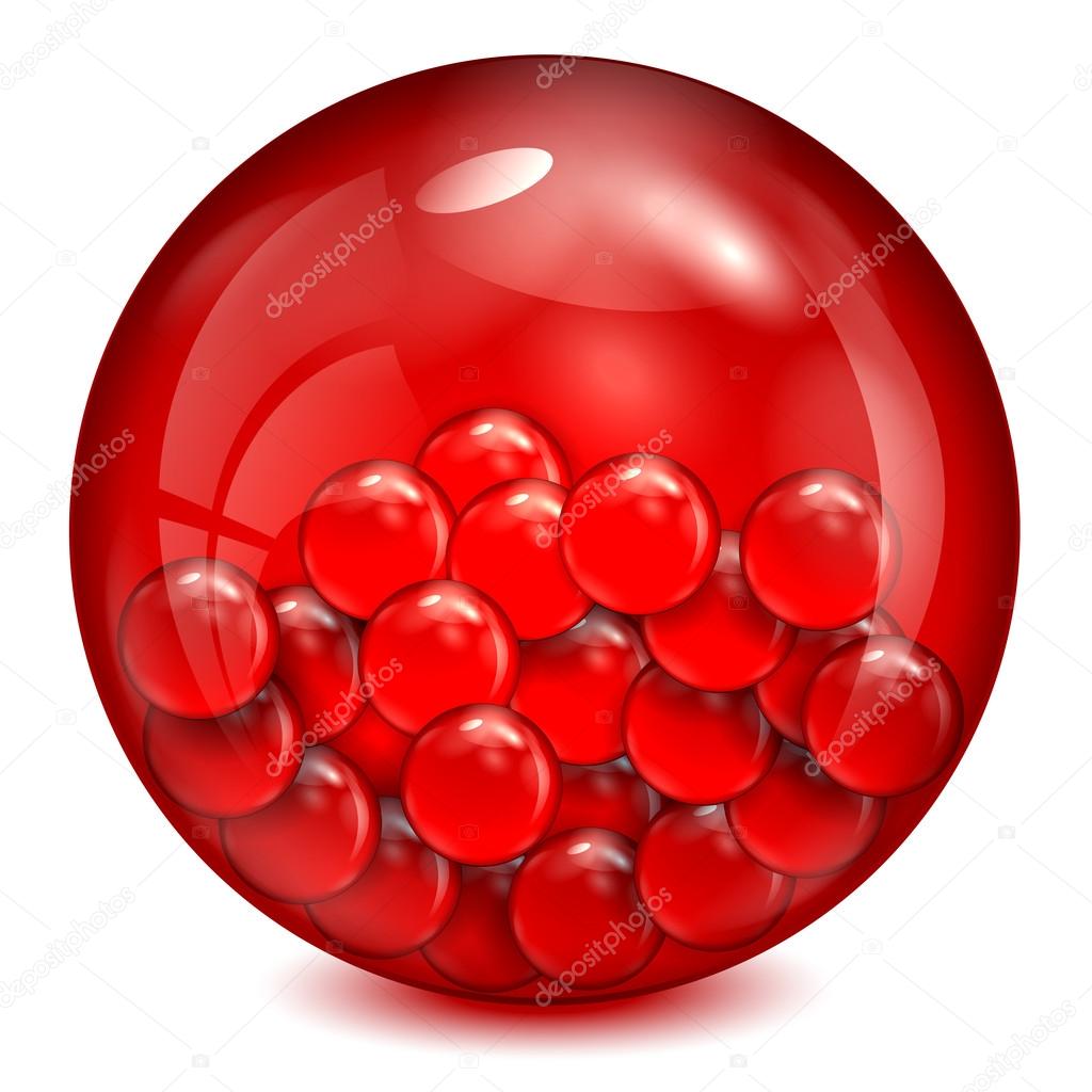 glass ball of red color with little balls inwardly