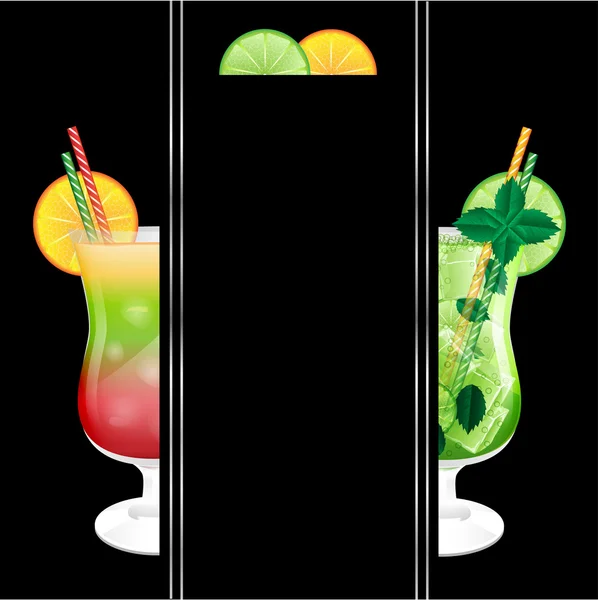 Gläser mit Cocktail auf schwarzem Hintergrund — Stockvektor