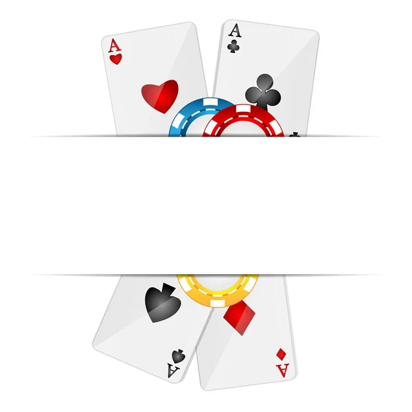 Hrací karty a poker žetony na bílém pozadí — Stockový vektor