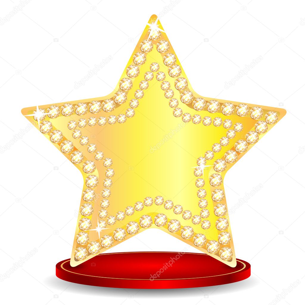 Gold star on a podium on a white background