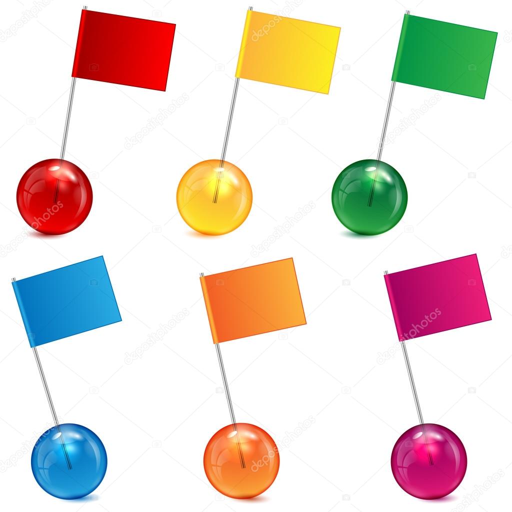 varicoloured marbles and flags on a white background