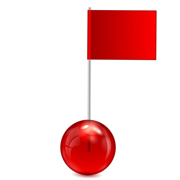 Petit drapeau de couleur rouge avec une boule transparente — Image vectorielle