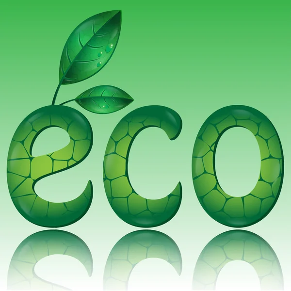 Las letras de color verde están decoradas con hojas con gotas de rocío — Vector de stock