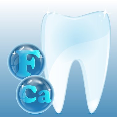 White tooth with chemical elements in blue spheres clipart