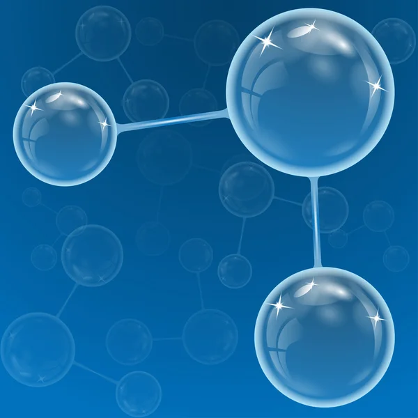 Esferas transparentes se unen entre sí en un fondo azul.vector — Vector de stock