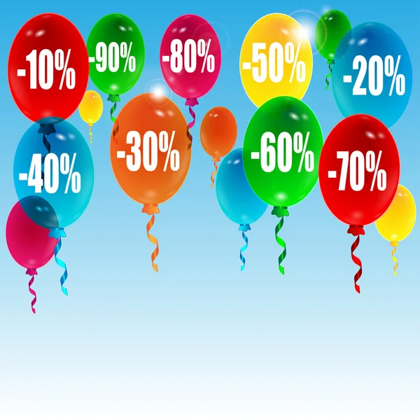 Μπαλόνια και πωλήσεις αριθμούς σε μπλε φόντο — Διανυσματικό Αρχείο