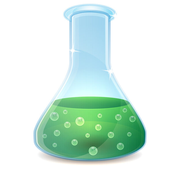 Реторт стекла с жидкостью зеленого цвета
