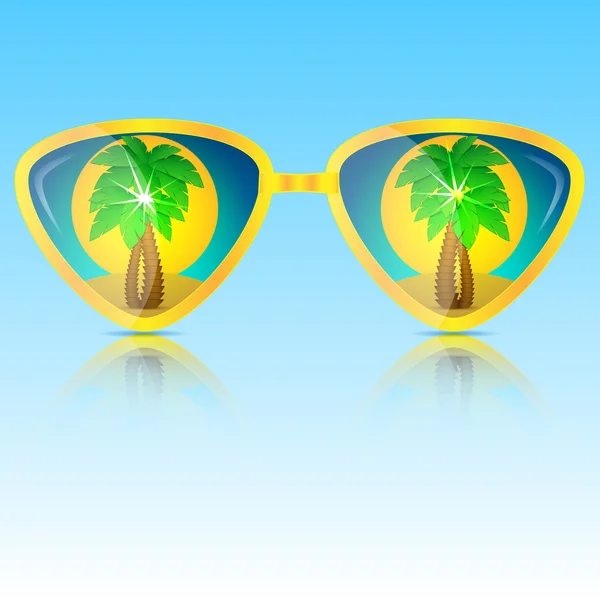 Gafas de color amarillo con reflejo de palmas y sol — Archivo Imágenes Vectoriales