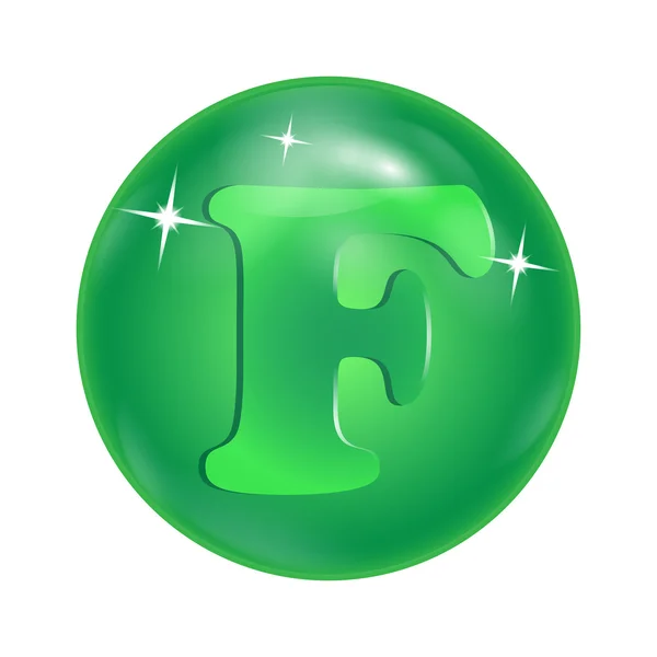 Símbolo de elemento químico "F" en un recipiente verde — Vector de stock