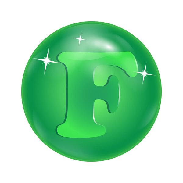 chemical element symbol "F" in a green bowl