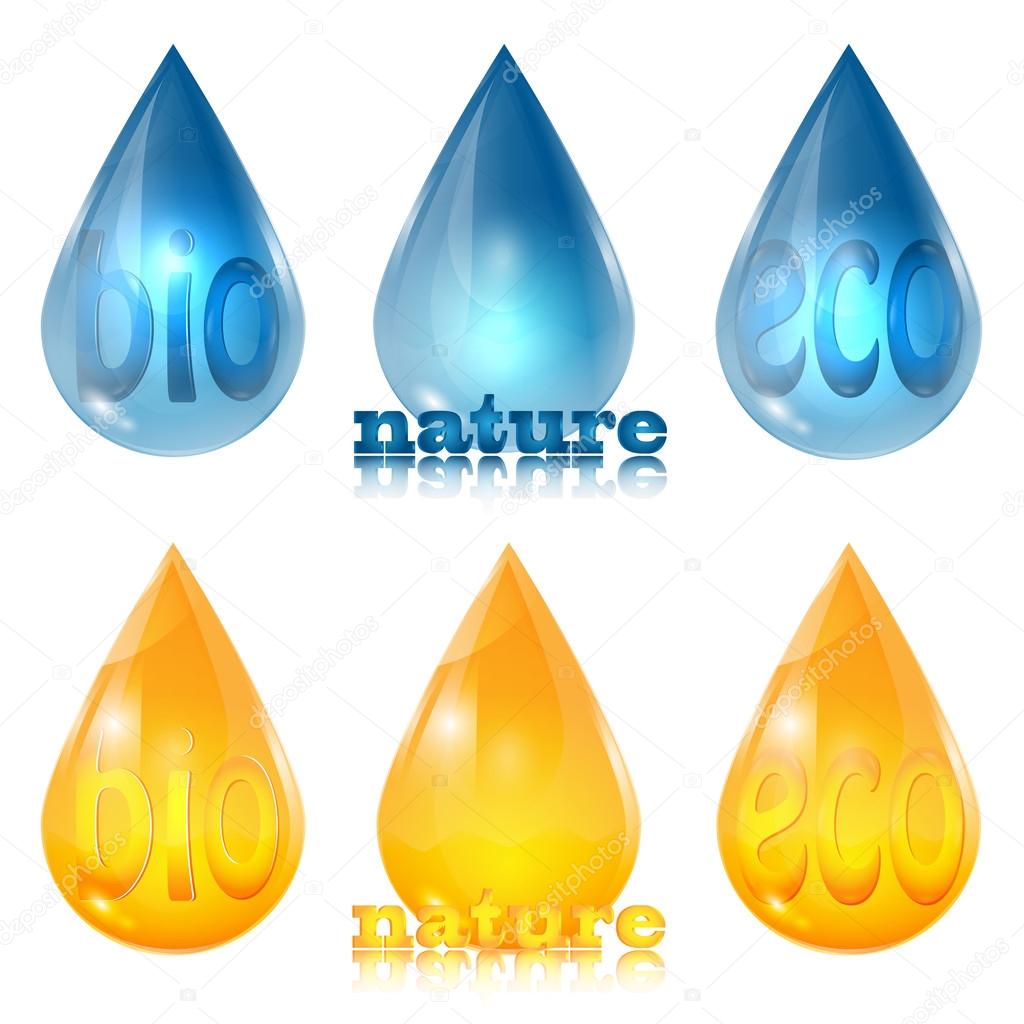 Set of drops of yellow and blue on a white background