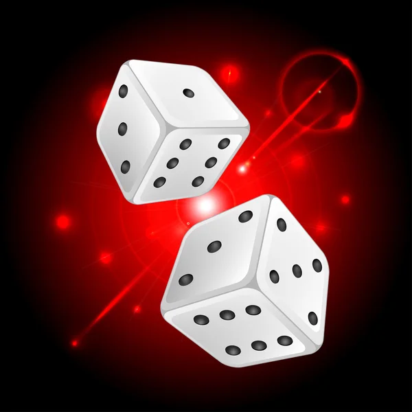 Dice on a white neon red background.casino background.vector — Stock Vector