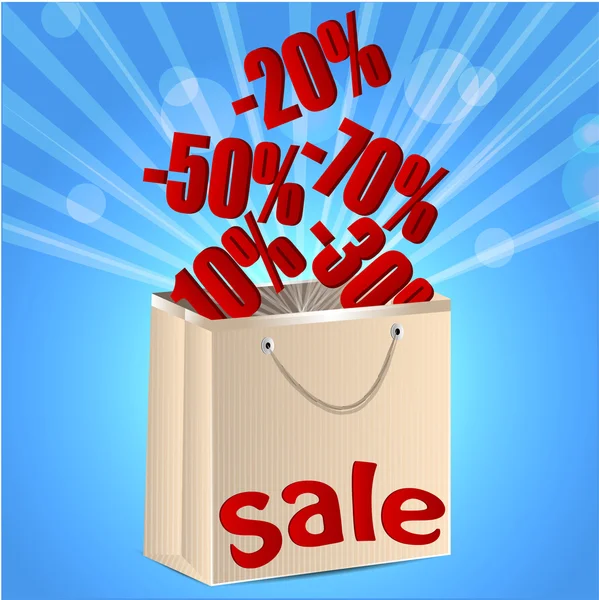Torba na zakupy papieru na niebieski background.discounts na purchases.m — Wektor stockowy