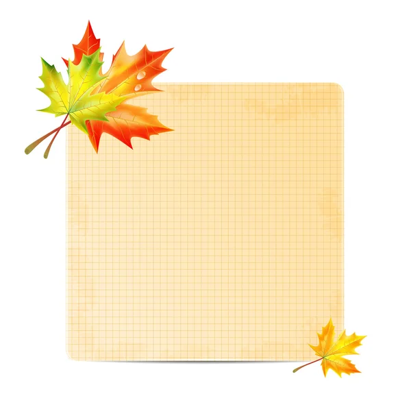 Fondo con hojas de otoño y hoja de papel en una celda.aut — Vector de stock