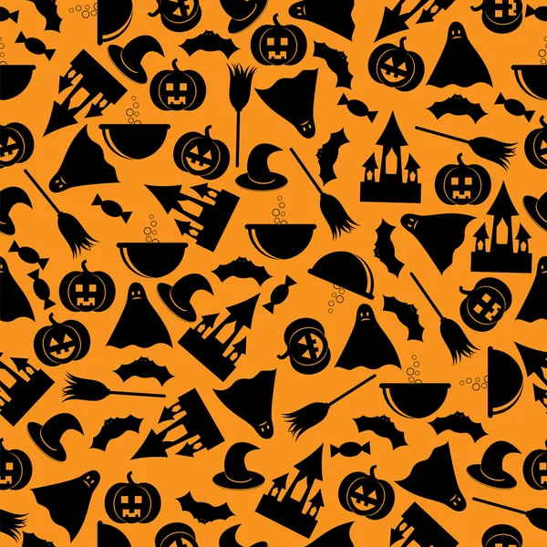 Inconsútil pattern.halloween background.halloween negro símbolos en — Archivo Imágenes Vectoriales