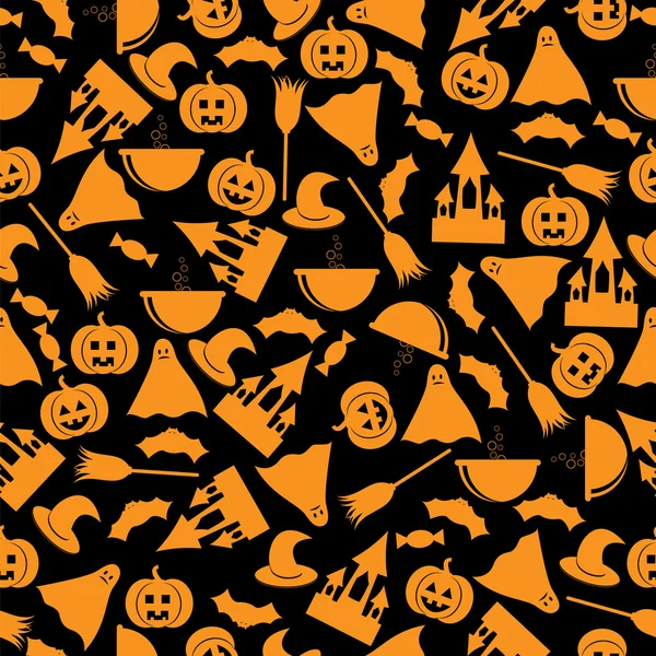 Senza cuciture Pattern.halloween sfondo. Halloween simboli arancioni — Vettoriale Stock