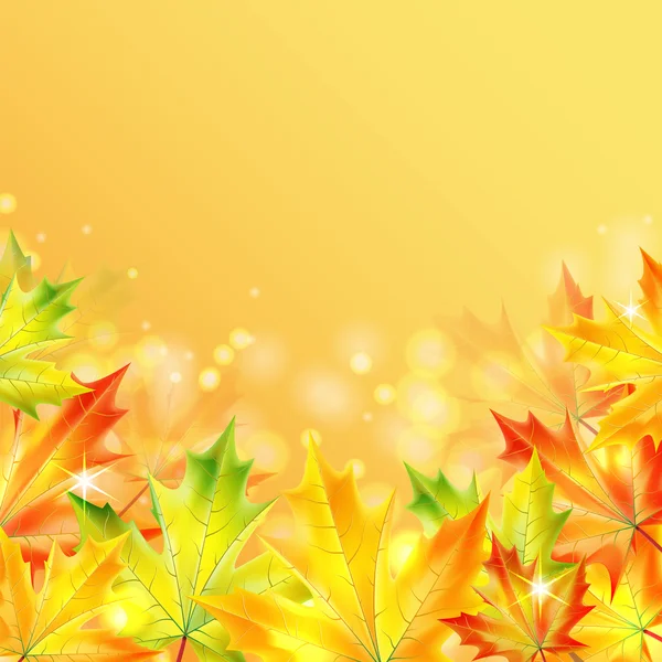 Autumn maple leaves on a yellow sparkling background.autumn back — Stock Vector