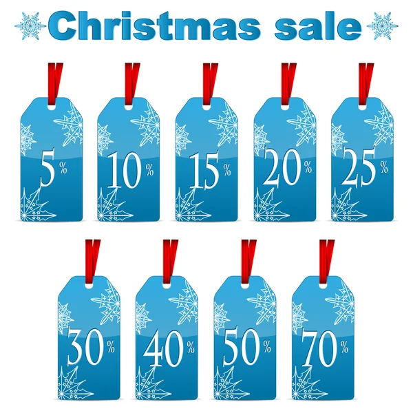 Sezónní vánoční sale.set modré cenovky s procento disku — Stockový vektor