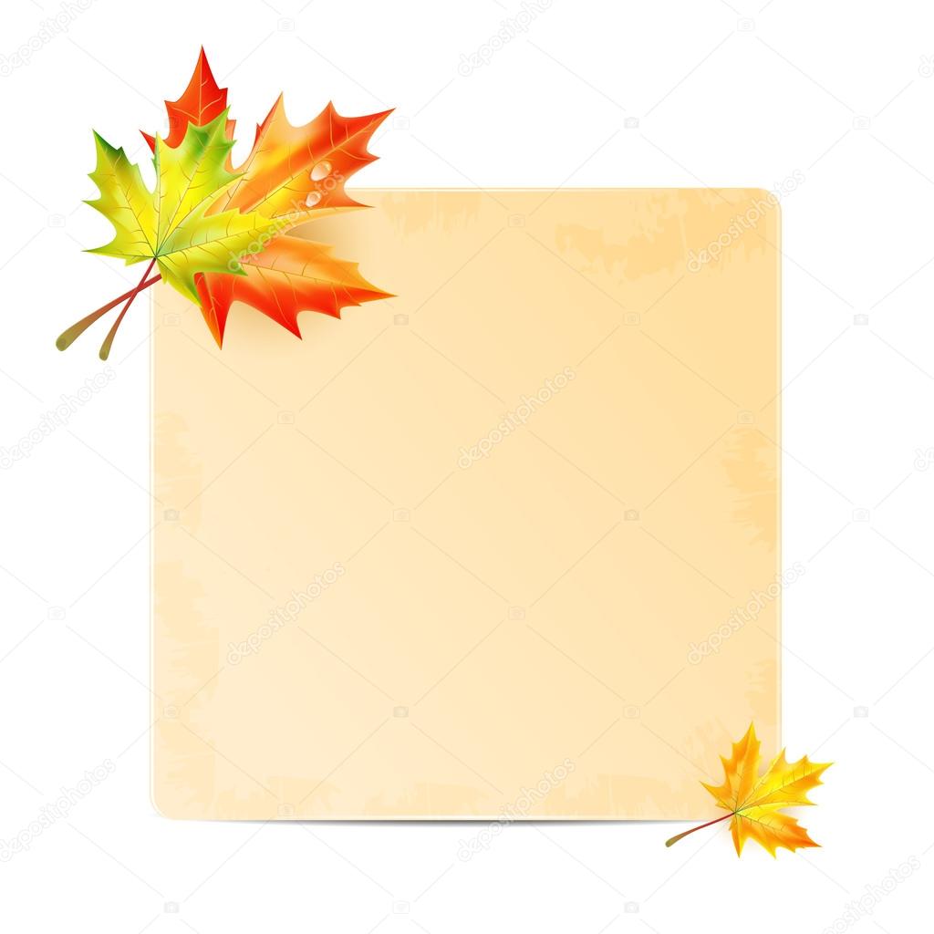 background with autumn leaves and sheet of paper into a cell.au