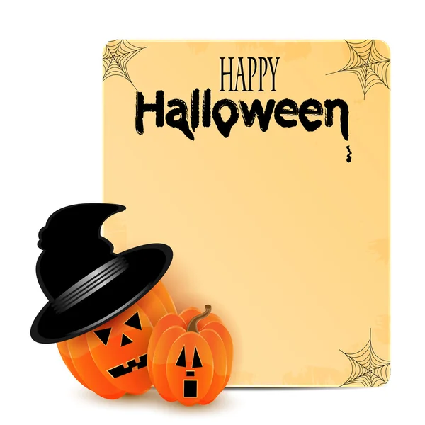 Halloween-Hintergrund: zwei orangefarbene Kürbisse und ein altes Blatt Papier — Stockvektor