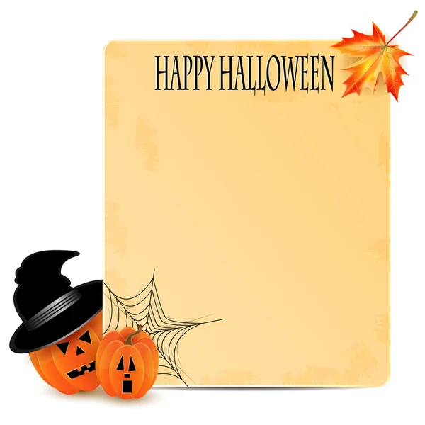 Halloween background.two orange pumpkins and old sheet of paper — Stock Vector