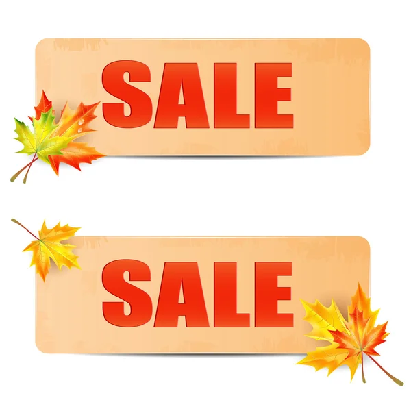 Saisonnière automne sale.sheets de papier avec le mot vente décorer — Image vectorielle