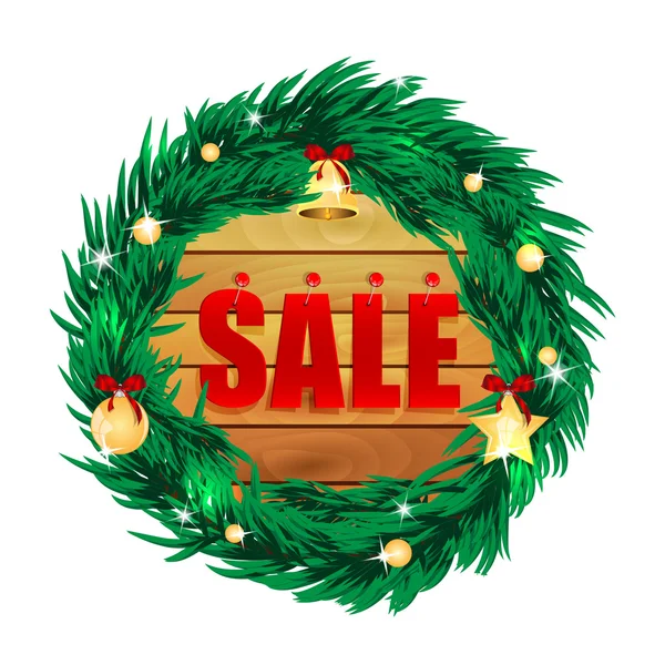 Slovo prodej na dřevěných desek v rámci Vánoční dekorace — Stockový vektor