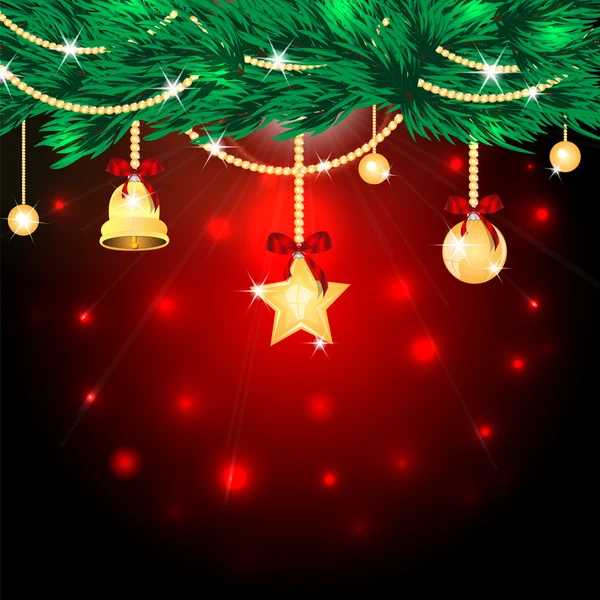 Üzerinde kırmızı bir Noel background.golden yılbaşı ağacı süsleri — Stok Vektör