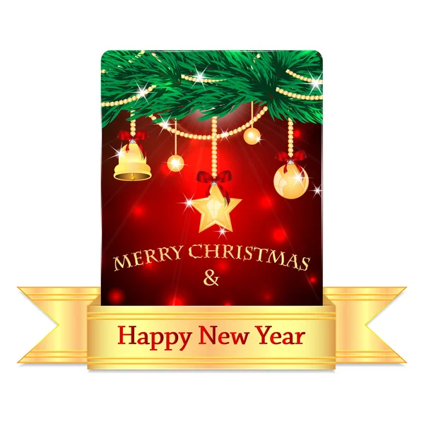 Boże Narodzenie kartkę z życzeniami z złota wstążka na białym tle na biały backg — Wektor stockowy