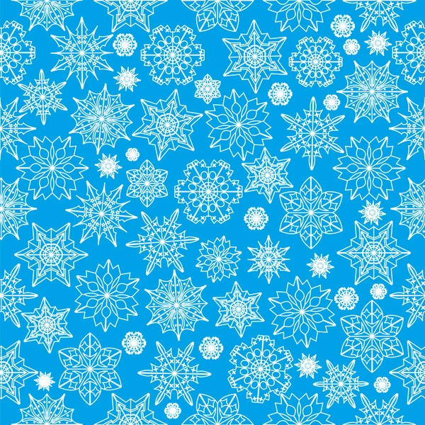 Padrão sem costura com flocos de neve brancos em um fundo azul. —  Vetores de Stock