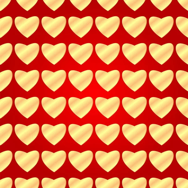 Seamless pattern of gold hearts on a red background.background f — Stock Vector