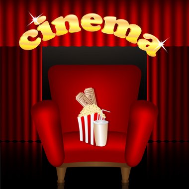 sinema background.cinema hall.red sandalye bir içki ve patlamış mısır ile