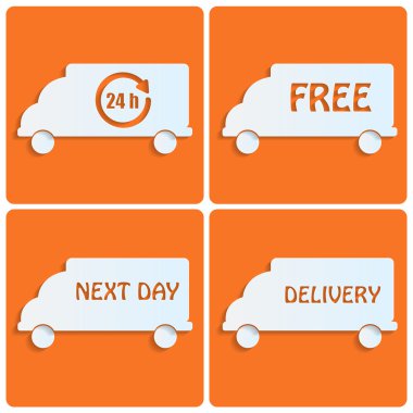 kağıt üzerinde turuncu background.tran simgeleri delivery.white arabalar