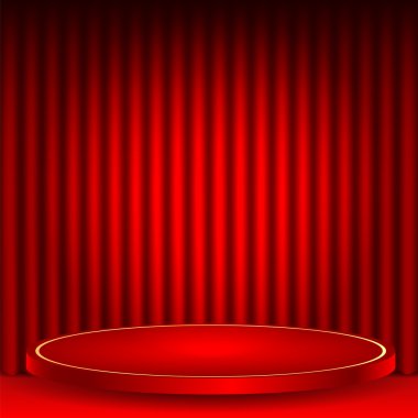 theatrical background.scene and red curtains.red podium on a bac clipart