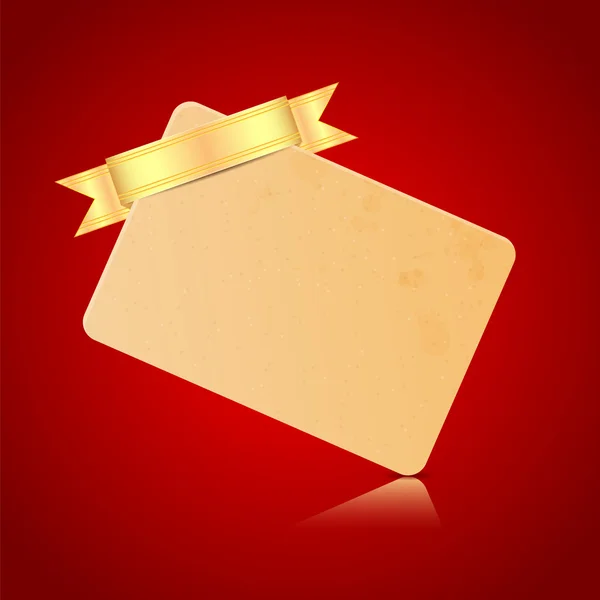 Carta con un nastro dorato su sfondo rosso.foglio bianco di pap — Vettoriale Stock